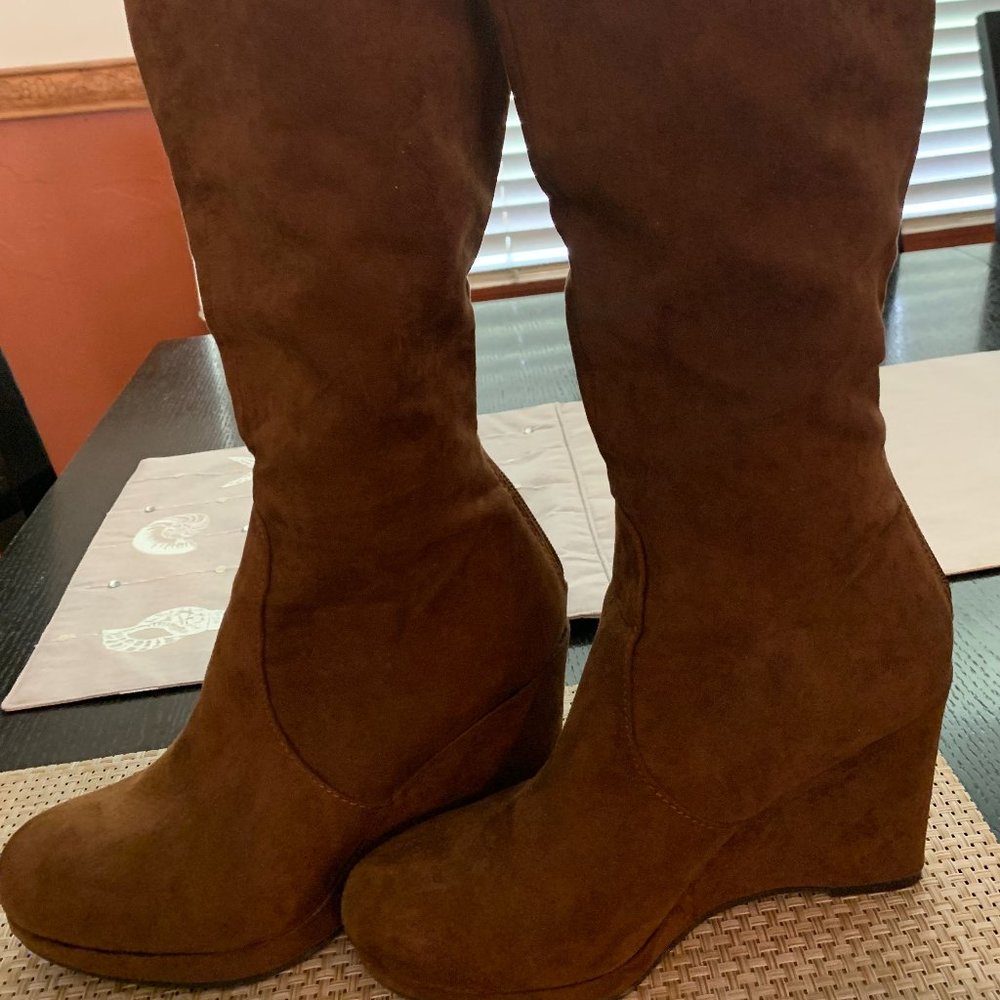 Suede, Dark Brown, Knee high Boots